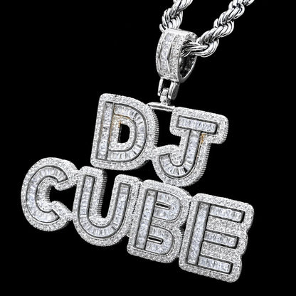 Custom Spliced-Letter Iced-Out Pendant in White Gold
