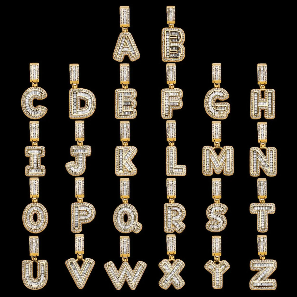 Custom Spliced-Letter Iced-Out Pendant in White Gold