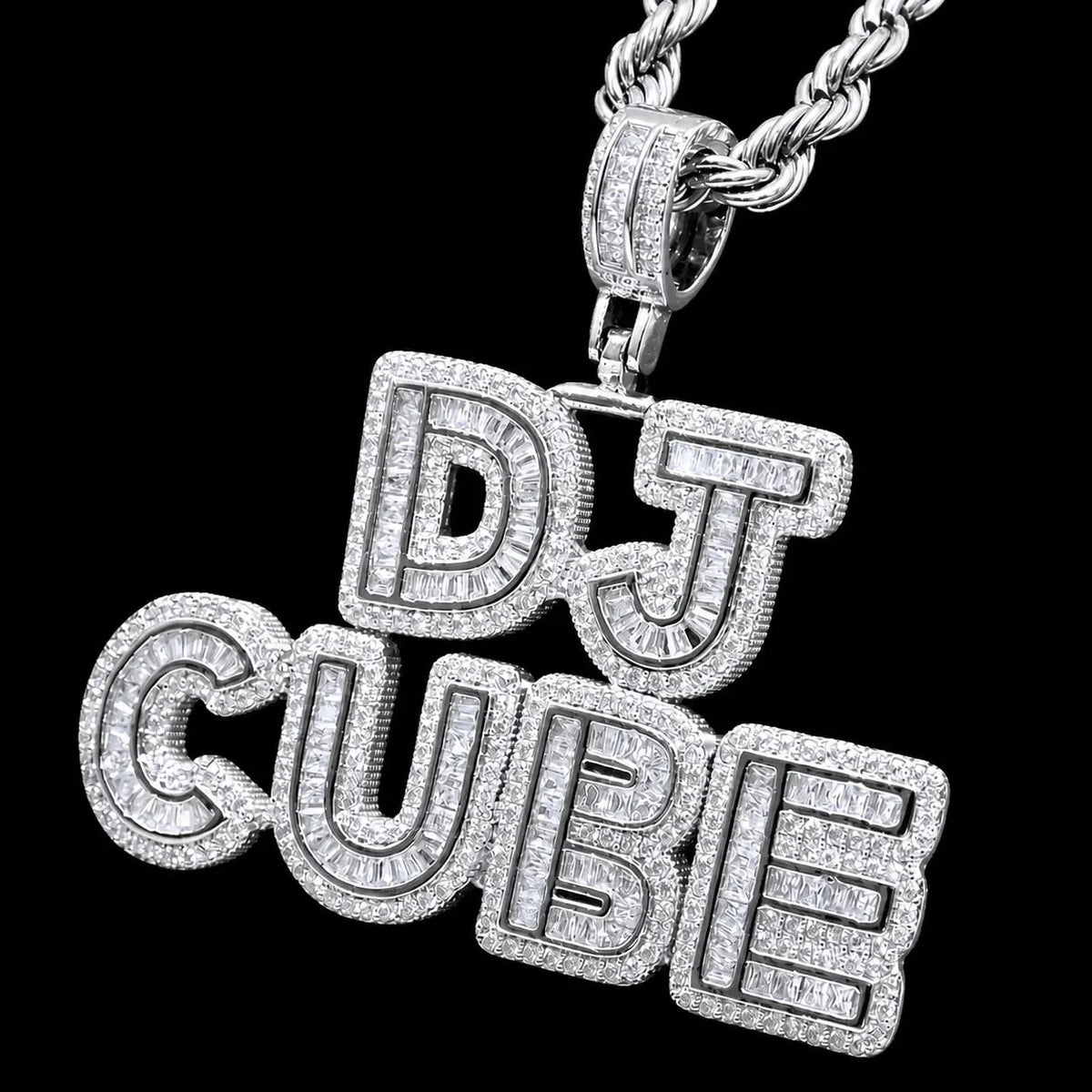 Custom Spliced-Letter Iced-Out Pendant in Yellow Gold
