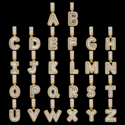 Custom Spliced-Letter Iced-Out Pendant in Yellow Gold