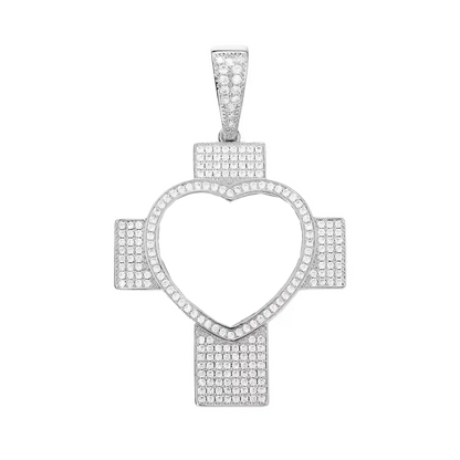 Customized 3D Heart Cross Photo Pendant - 48mm