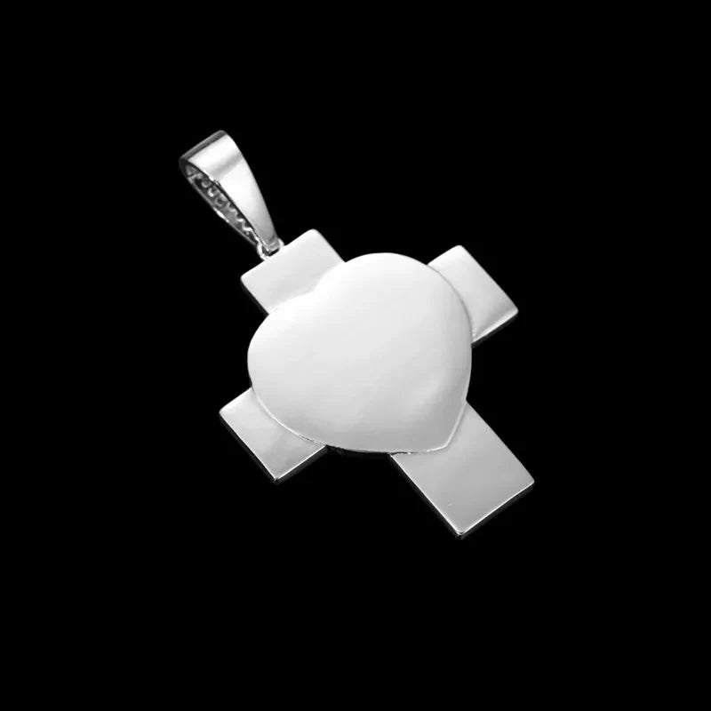 Customized 3D Heart Cross Photo Pendant - 48mm