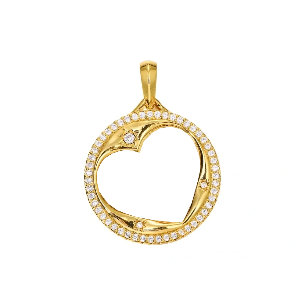 Diamond Heart-Shaped Love Frame Round Pendant in White Gold - 38mm