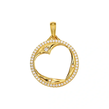 Diamond Heart-Shaped Love Frame Round Pendant in White Gold - 38mm