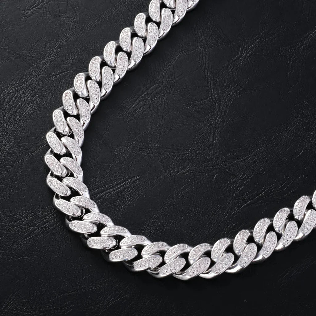 Diamond Iced Cuban Chain in White Gold - 12mm