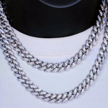 Diamond Iced Cuban Chain in White Gold - 12mm