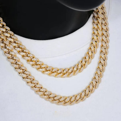 Diamond Iced Cuban Chain in Yellow Gold - 12mm