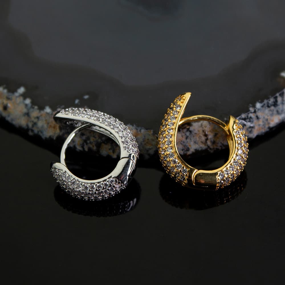 Diamond-Set Half Circle Hoop Earrings