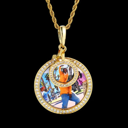 Double Photo Memory Custom Photo Size Round Pendant - 40mm