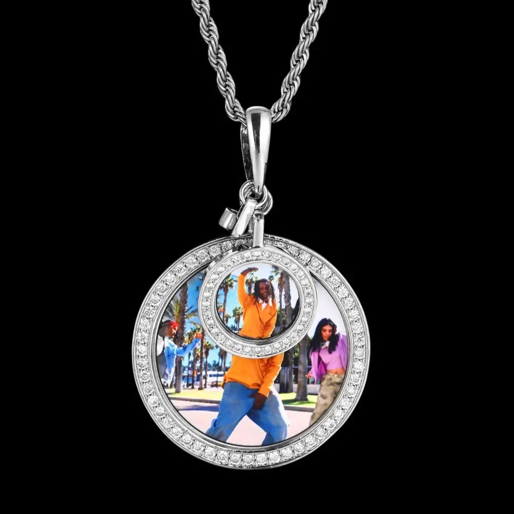 Double Photo Memory Custom Photo Size Round Pendant - 40mm