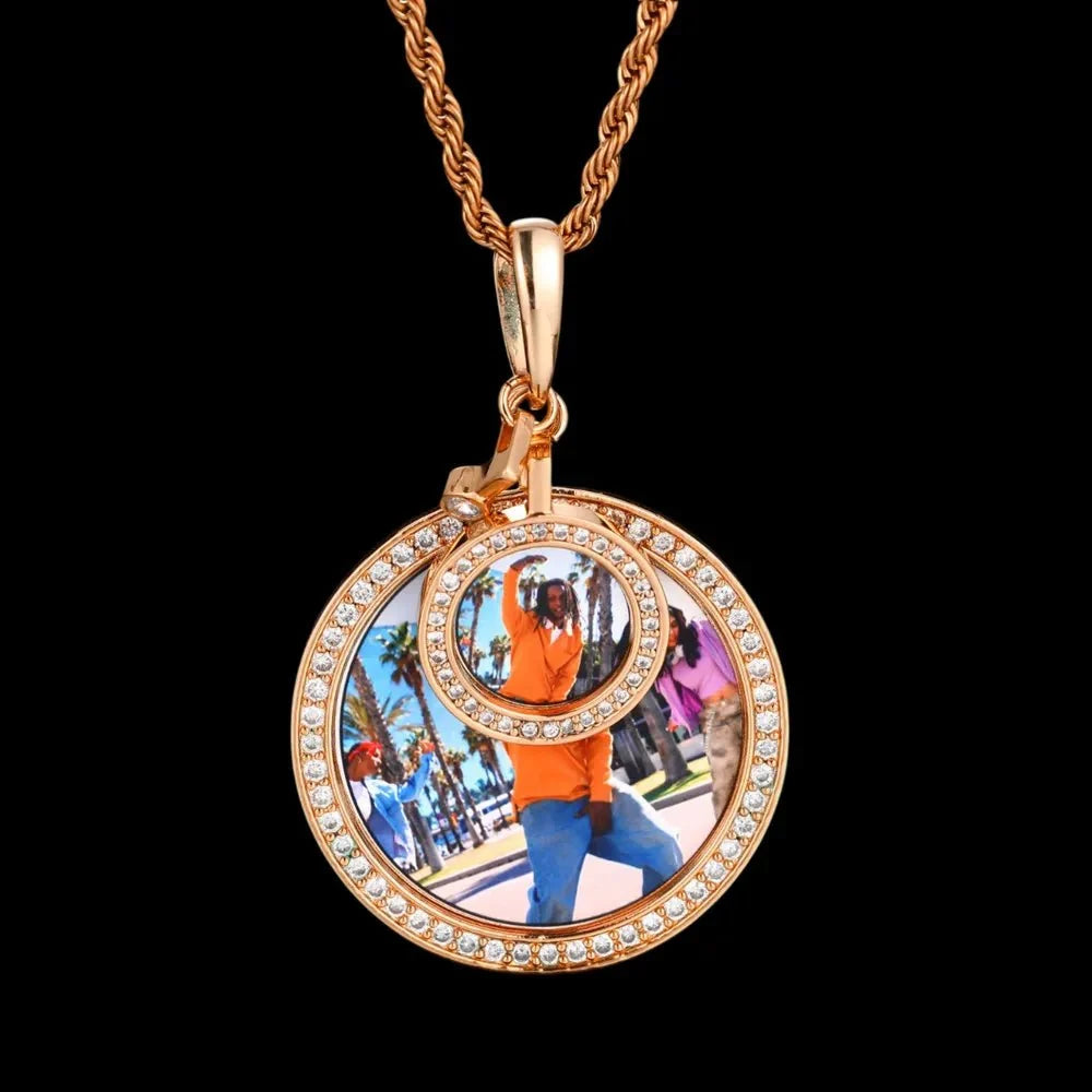 Double Photo Memory Custom Photo Size Round Pendant - 40mm