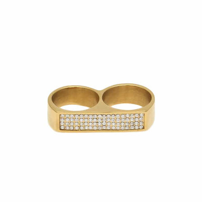 Dual-Hole Diamond-Encrusted Hip-Hop Ring in 18K Gold