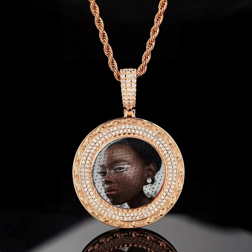 Elegant Classic Memory Custom Photo Round Pendant in Rose Gold - 38mm