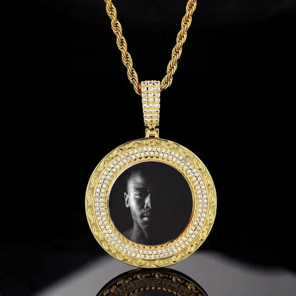 Elegant Classic Memory Custom Photo Round Pendant in Rose Gold - 38mm