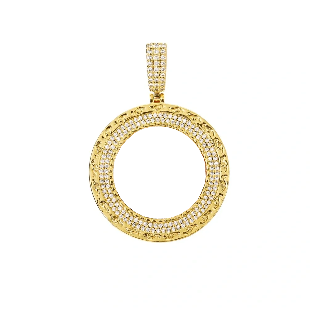 Elegant Classic Memory Custom Photo Round Pendant in Yellow Gold - 38mm