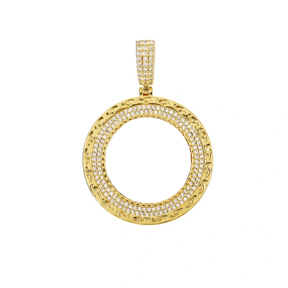 Elegant Classic Memory Custom Photo Round Pendant in Yellow Gold - 38mm