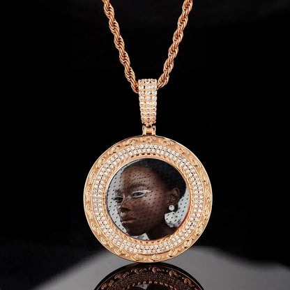 Elegant Classic Memory Custom Photo Round Pendant in Yellow Gold - 38mm