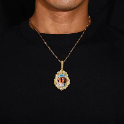 Elegant Classical Memory Photo Oval Pendant - 33mm