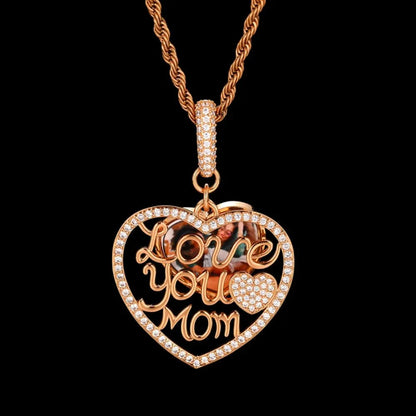 Engraved "LOVE YOU MOM" Memory Customized Photo Heart Pendant - 37mm