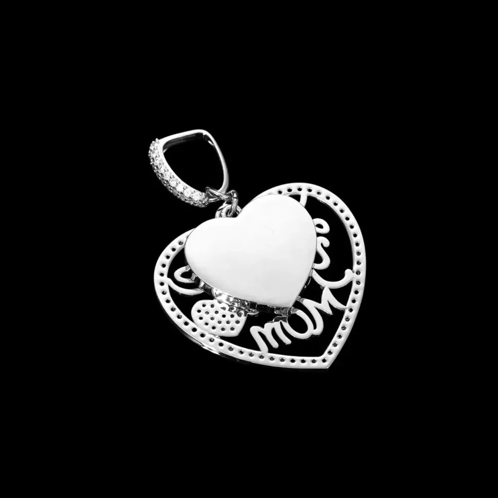 Engraved "LOVE YOU MOM" Memory Customized Photo Heart Pendant - 37mm