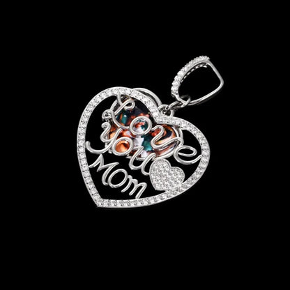 Engraved "LOVE YOU MOM" Memory Customized Photo Heart Pendant - 37mm