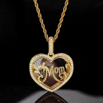 Engraved MOM Memory Custom Photo Round Flip Pendant - 37mm