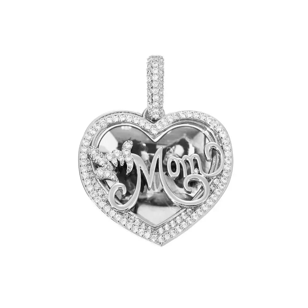 Engraved MOM Memory Custom Photo Round Flip Pendant - 37mm