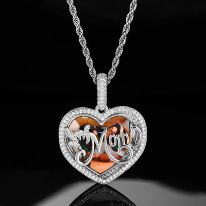 Engraved MOM Memory Custom Photo Round Flip Pendant - 37mm