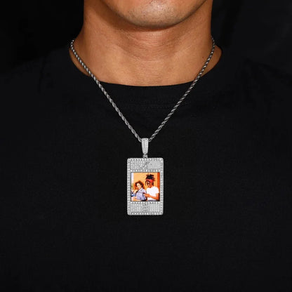 Full Diamond Memory Photo Rectangular Pendant - 32mm
