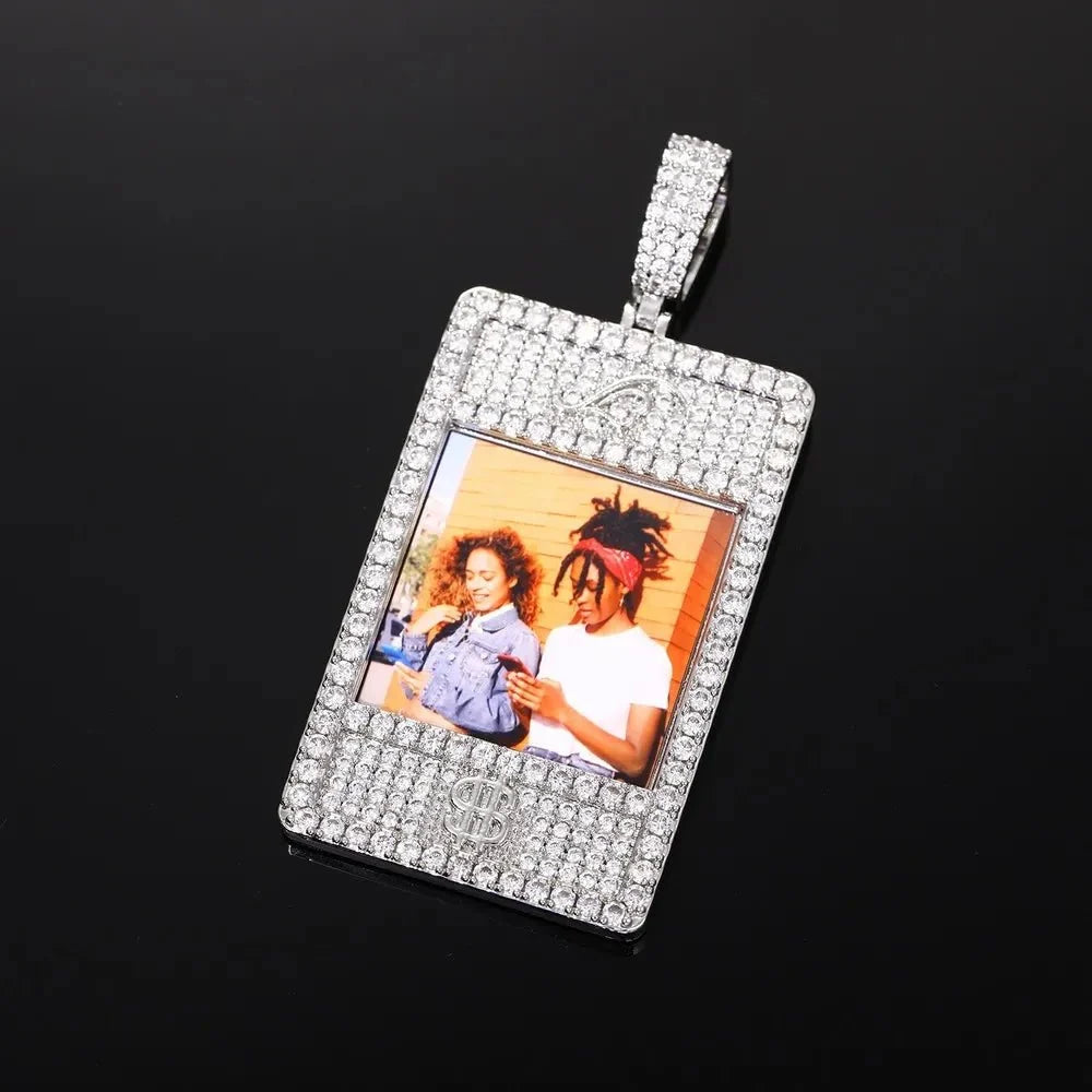 Full Diamond Memory Photo Rectangular Pendant - 32mm