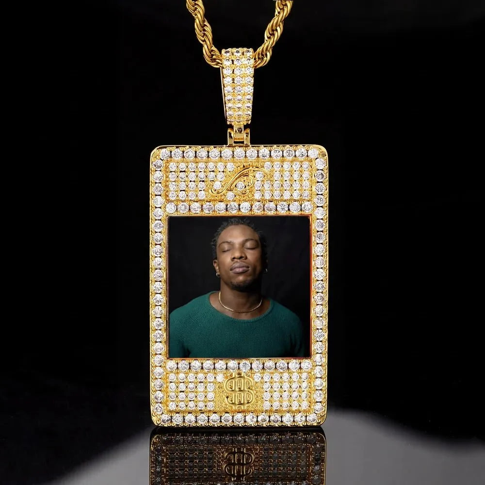Full Diamond Memory Photo Rectangular Pendant - 32mm