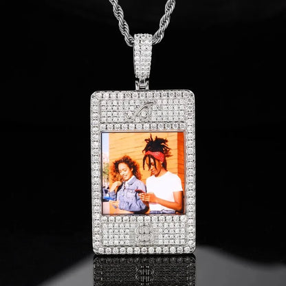 Full Diamond Memory Photo Rectangular Pendant - 32mm