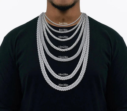 Full Iced-Out Rhombus Cuban Link Chain in White Gold - 20mm