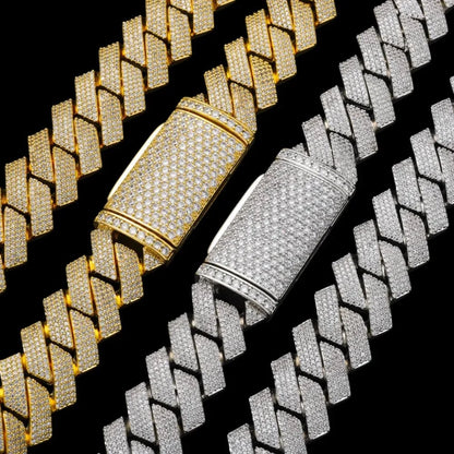 Full Iced-Out Rhombus Cuban Link Chain in White Gold - 20mm