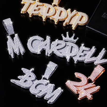 Custom Iced-Out Diamond Bold-Letter Name Pendant