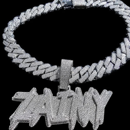 Custom Iced-Out Diamond Bold-Letter Name Pendant