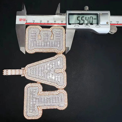 Fully Iced-Out Double-Layer T-Set Diamond Custom Letter Pendant