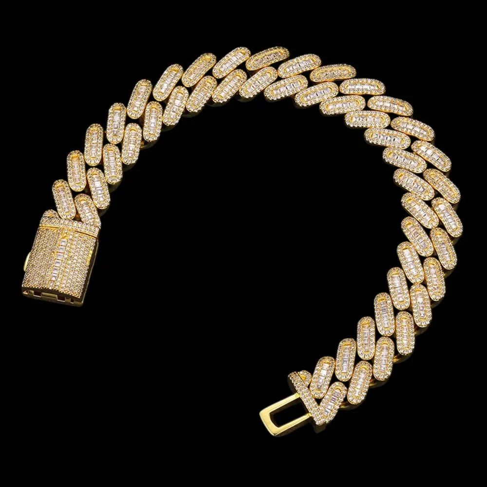 Fully Iced Out Square Diamond Cuban Link Bracelet - 14mm