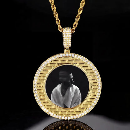 Gold Brick Engraved Memory Photo Custom Round Pendant - 46mm