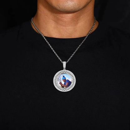 Gold Brick Engraved Memory Photo Custom Round Pendant - 46mm