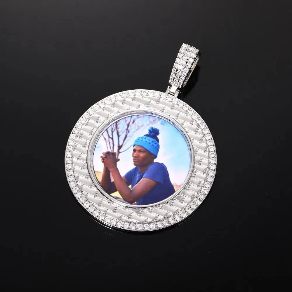 Gold Brick Engraved Memory Photo Custom Round Pendant - 46mm