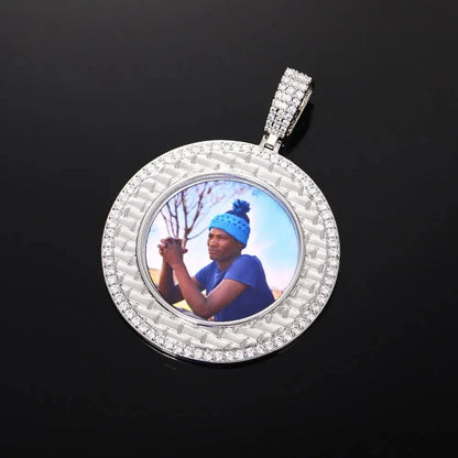 Gold Brick Engraved Memory Photo Custom Round Pendant - 46mm