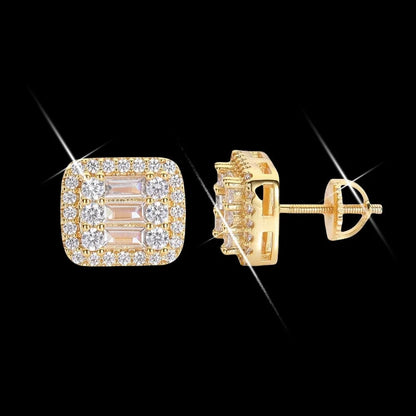 Gold-Plated Square T-Diamond Stud Earrings