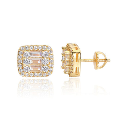 Gold-Plated Square T-Diamond Stud Earrings