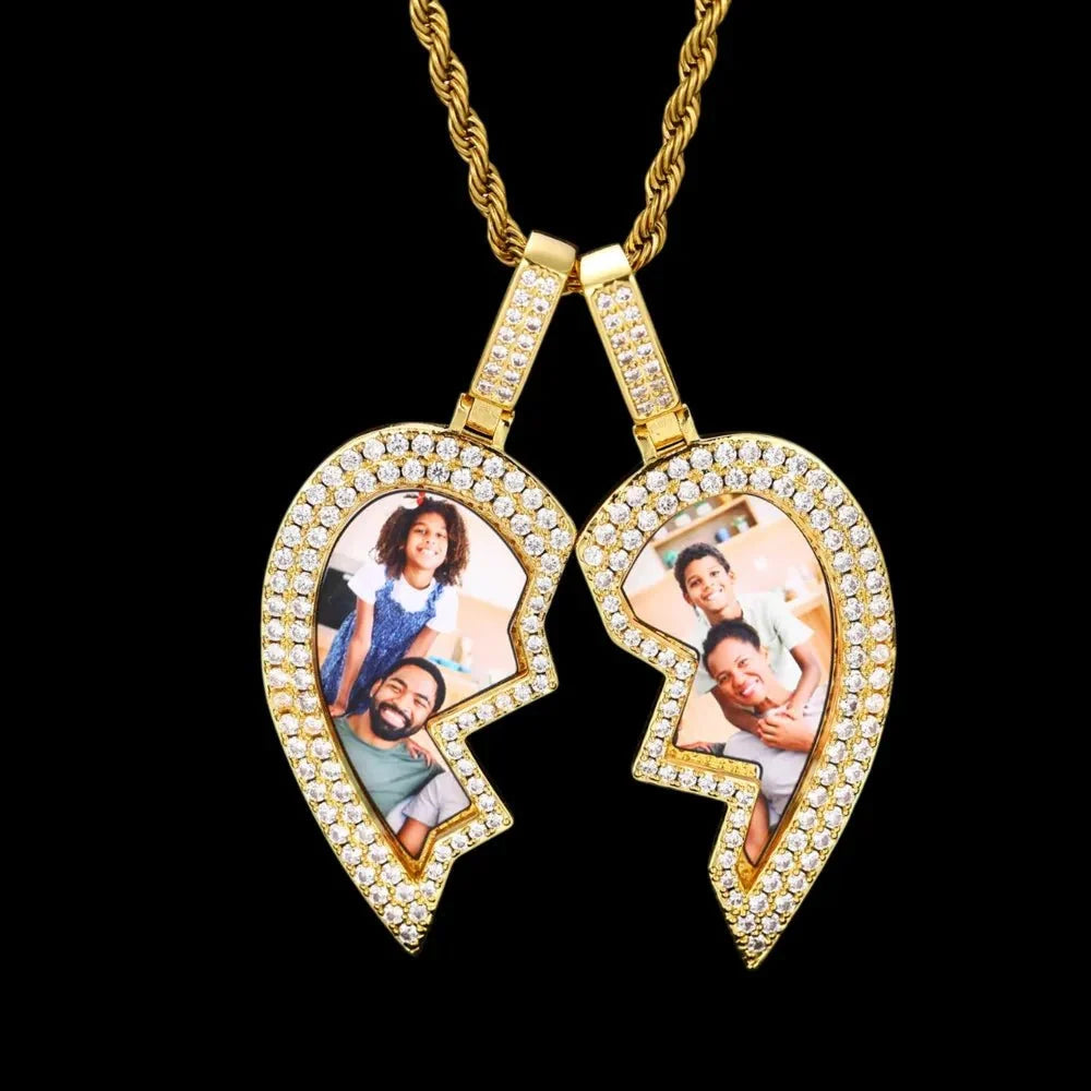 Heartbroken Heart Patchwork Memory Custom Photo Heart Pendant - 45mm