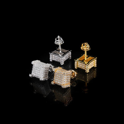 Micro Pave Square Spiral Stud Earrings with Full Diamonds