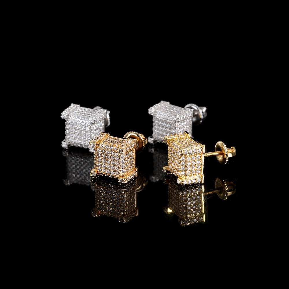 Micro Pave Square Spiral Stud Earrings with Full Diamonds