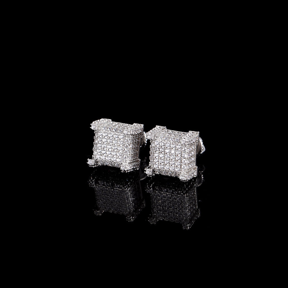 Micro Pave Square Spiral Stud Earrings with Full Diamonds