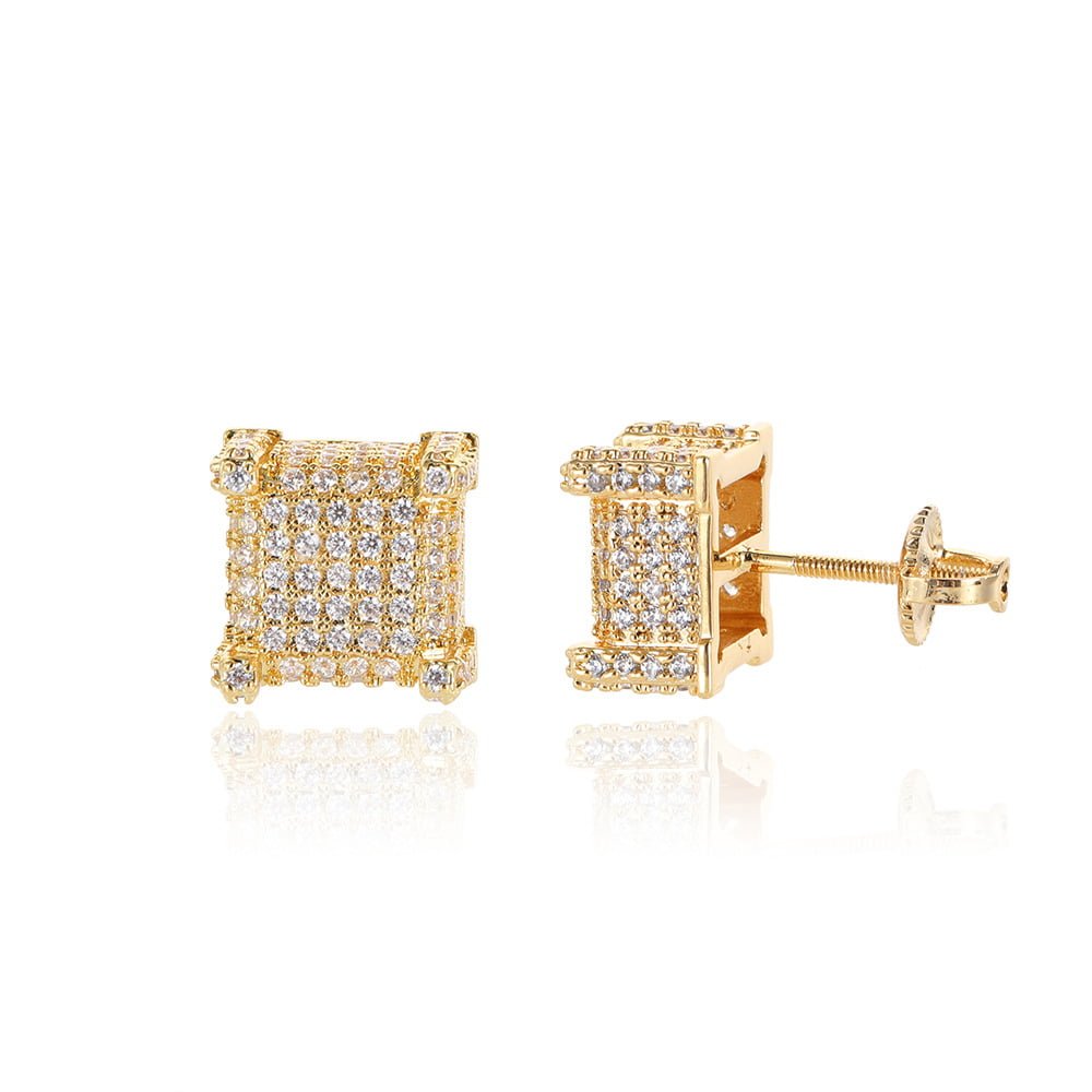 Micro Pave Square Spiral Stud Earrings with Full Diamonds