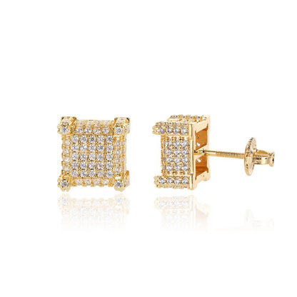 Micro Pave Square Spiral Stud Earrings with Full Diamonds